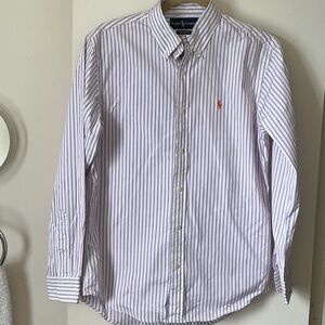 Ralph Lauren Men's Lavender and White Striped Shirt